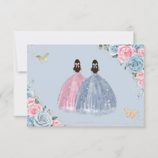 Sweet Pastel Blue Pink Quinceañera Twins Antwort (Rückseite)