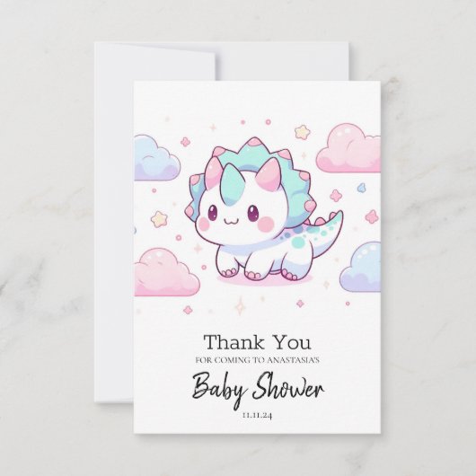 Sweet Pastel Dinosaur Babydusche Dankeskarte (Vorderseite)