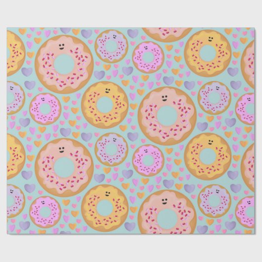 Sweet Pastel Donuts and Hearts Pattern Geschenkpapier (Flach)