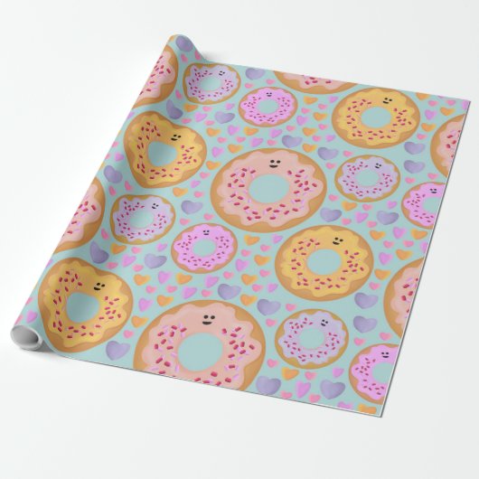 Sweet Pastel Donuts and Hearts Pattern Geschenkpapier (Ungerollt)