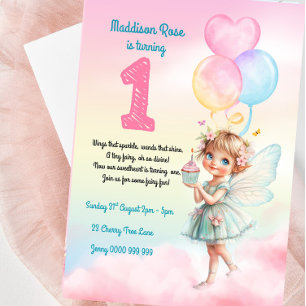 Sweet Pastel Fairy 1. Geburtstag Einladung
