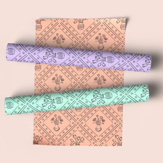 Sweet Pastel Floral Coquette Muster Geschenkpapier Set