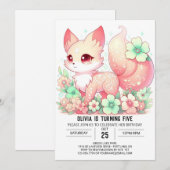 Sweet Pastel Fox Digital Geburtstag Einladung (Vorne/Hinten)