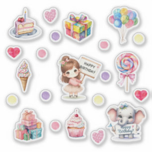 Sweet Pastel Happy Birthday Stickers Aufkleber