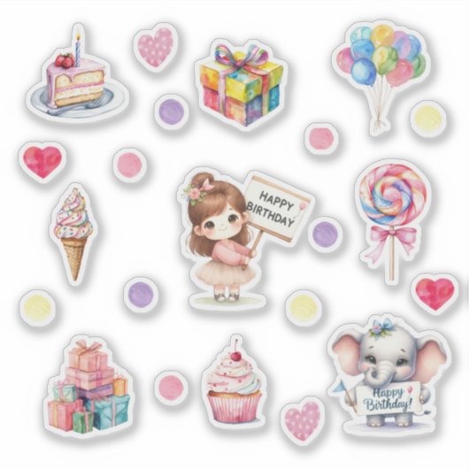 Sweet Pastel Happy Birthday Stickers Aufkleber (Vorderseite)