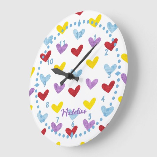 Sweet Pastel Hearts Clock Große Wanduhr (Winkel)