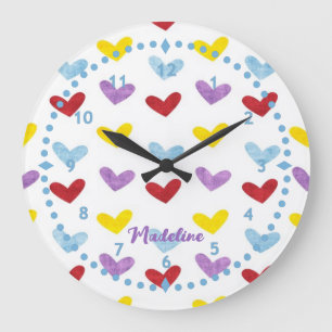 Sweet Pastel Hearts Clock Große Wanduhr