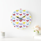 Sweet Pastel Hearts Clock Große Wanduhr (Zuhause)