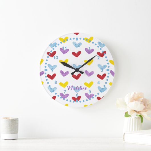 Sweet Pastel Hearts Clock Große Wanduhr (Zuhause)