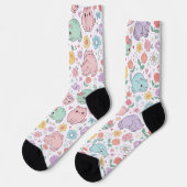 Sweet Pastel Kawaii Cat and Spring Floral Pattern Socken (Linkes Detail)