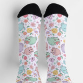 Sweet Pastel Kawaii Cat and Spring Floral Pattern Socken (Oben)