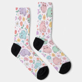 Sweet Pastel Kawaii Cat and Spring Floral Pattern Socken (Rechts)