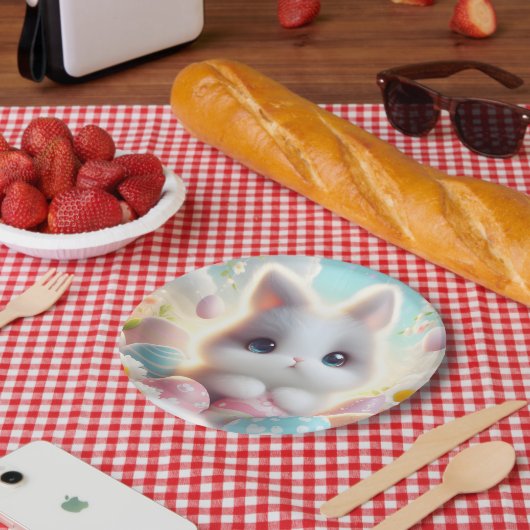 Sweet Pastel Kawaii Kitten Easter Eggs Pappteller (Picknick)