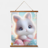 Sweet Pastel Kawaii Kitten Easter Eggs Wandteppich Mit Holzrahmen (Vorderseite)