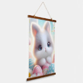 Sweet Pastel Kawaii Kitten Easter Eggs Wandteppich Mit Holzrahmen (Gewinkelt)