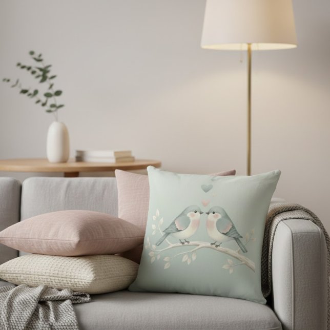 Sweet Pastel Love Birds: Whimsical Valentine Illus Kissen (Von Creator hochgeladen)