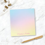 Sweet Pastel Ombré Notepad Personalisiert für Kind Notizblock<br><div class="desc">Dieses niedliche personalisierte Notizblock weist einen Hintergrund aus rosa,  blau und gelb pastellfarbenen Tönen auf,  wobei der Name Ihres Kindes in einem Skript unten steht. Dieses süße Design ist eine ausgezeichnete Wahl für jedes Kind UND macht ein lustiges Geschenk!</div>