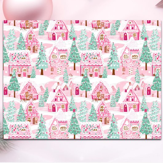 Sweet Pastel Pink Gingerbread Village Weihnachten Seidenpapier
