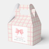 Sweet Pastel Pink Kariert Gingham Bow Baby Dusche Geschenkschachtel (Rückseite)