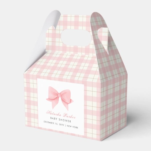 Sweet Pastel Pink Kariert Gingham Bow Baby Dusche Geschenkschachtel (Vorderseite)