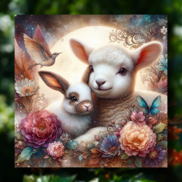 Sweet Pastel Watercolor Lamm Bunny Blume Feiertagskarte