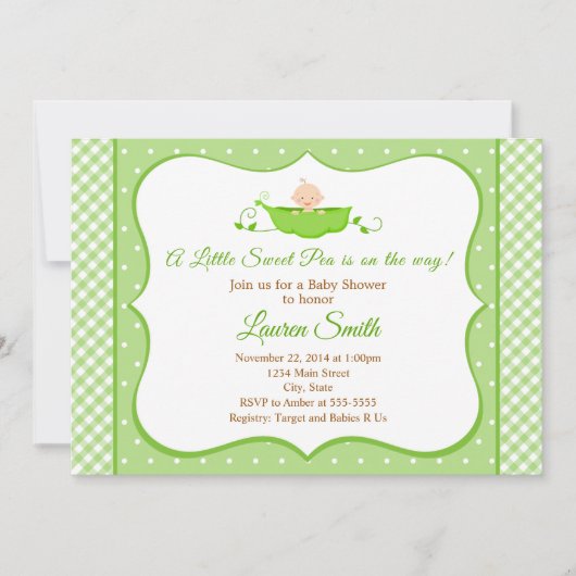 Sweet Pea Baby Shower Invitation Geschlecht Neutra Einladung (Vorderseite)