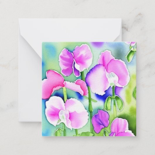 Sweet Pea Blume Aquarelltafel Mitteilungskarte (Vorderseite)