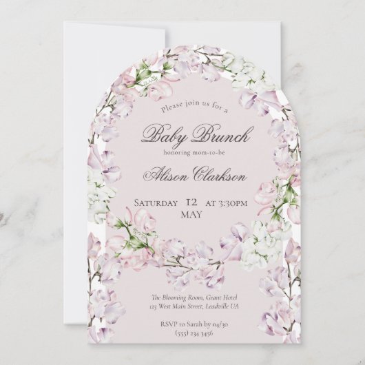 Sweet Pea Blume Baby Brunch eleganter Lavendel Einladung (Vorderseite)