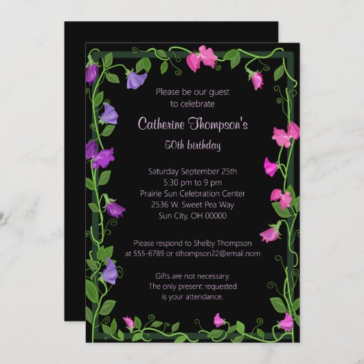 Sweet Pea Blume Einladung (Vorne/Hinten)