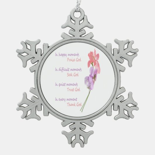 Sweet Pea Blume Inspiration Seele Gott Schneeflocken Zinn-Ornament (Vorderseite)