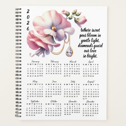 Sweet Pea & Diamond April Verse – 2026 Full-Year  Planer (Vorderseite)