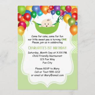 Sweet Pea Einladung zum ersten Geburtstag