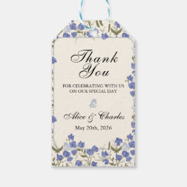 Sweet Pea Floral Blue und Cream Gastgeschenk Hochz Geschenkanhänger