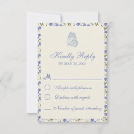 Sweet Pea Floral Blue und Cream RSVP Karte