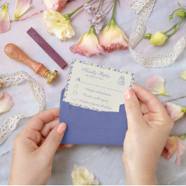 Sweet Pea Floral Blue und Cream RSVP Karte