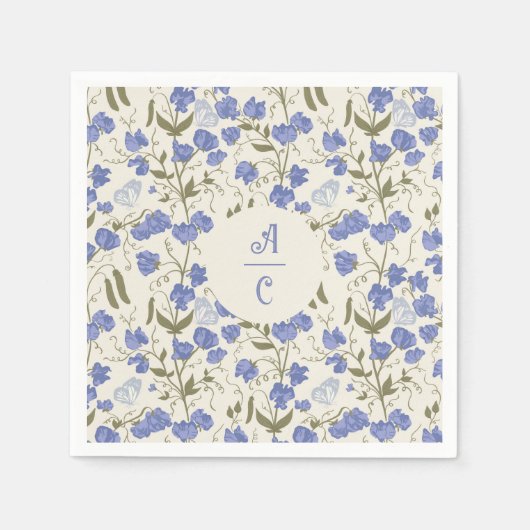 Sweet Pea Floral Blue und Cream Serviette (Vorderseite)