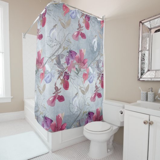 Sweet Pea Floral Pattern auf Blue Duschvorhang (Beispiel)