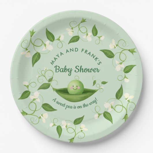 Sweet Pea in einer Pod Baby Dusche Pappteller (Vorderseite)