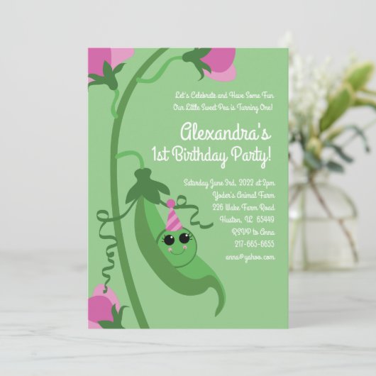 Sweet Pea ist eine Niedliche Einladung zum 1. Gebu (Stehend Vorderseite)