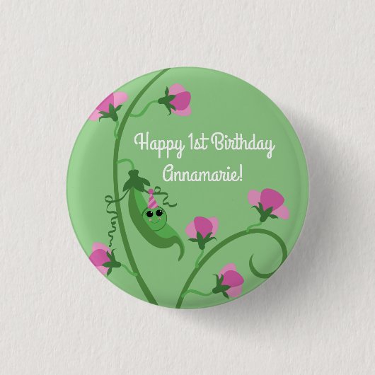 Sweet Pea Niedlich 1. Geburtstag Party Button (Vorderseite)