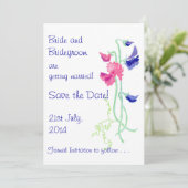 Sweet Pea Pink and Blue 'Save the Date' Card Save The Date (Stehend Vorderseite)