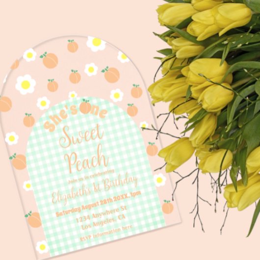 Sweet Peach 1. Geburtstag Acryleinladungen