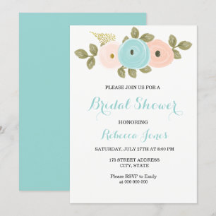 Sweet Peach Aquamarin Blume Brautparty laden Einladung