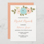 Sweet Peach Aquamarin Floral Bridal Brunch Einladu Einladung (Vorne/Hinten)