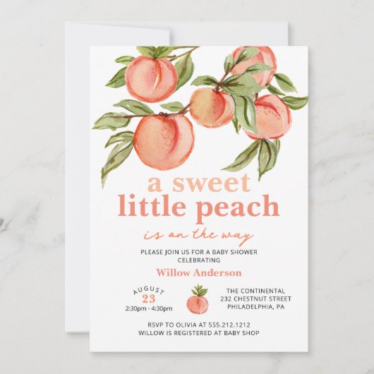 Sweet Peach Baby Dusche Einladung (Vorderseite)