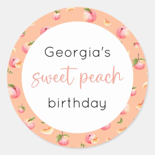 Sweet Peach Birthday Runder Aufkleber (Vorderseite)