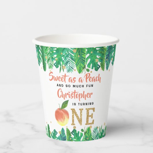 Sweet Peach Boys 1. Geburtstag Pappbecher (Vorderseite)
