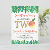 Sweet Peach Boys 2. Geburtstag Einladung (Stehend Vorderseite)
