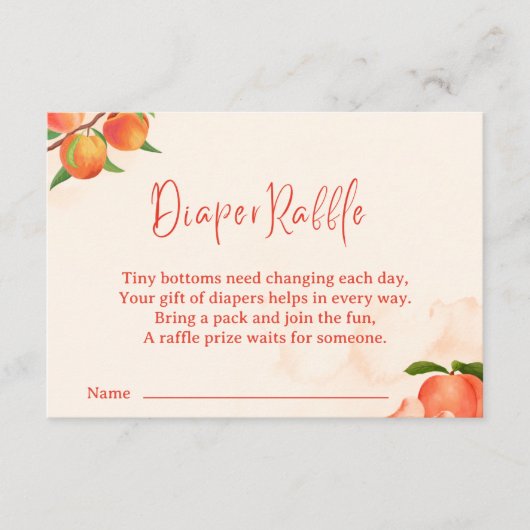 Sweet Peach Diaper Raffle Card – Fruit-Themed Begleitkarte (Vorderseite)
