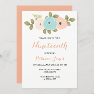 Sweet Peach Floral 19. Geburtstagsparty Einladung